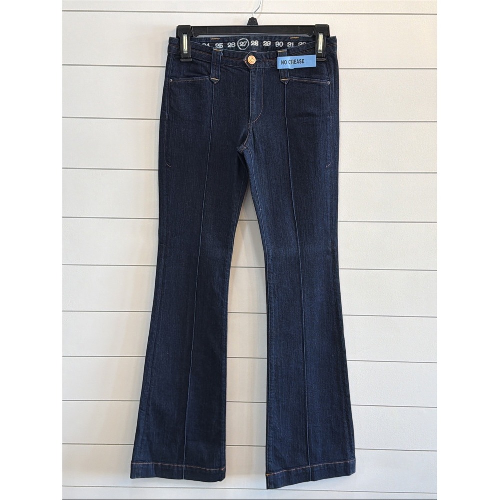 Earnest Sewn Women's Mid Rise Flare Pintuck Leg  Denim Jeans Sz 27 (act 30X34.5)